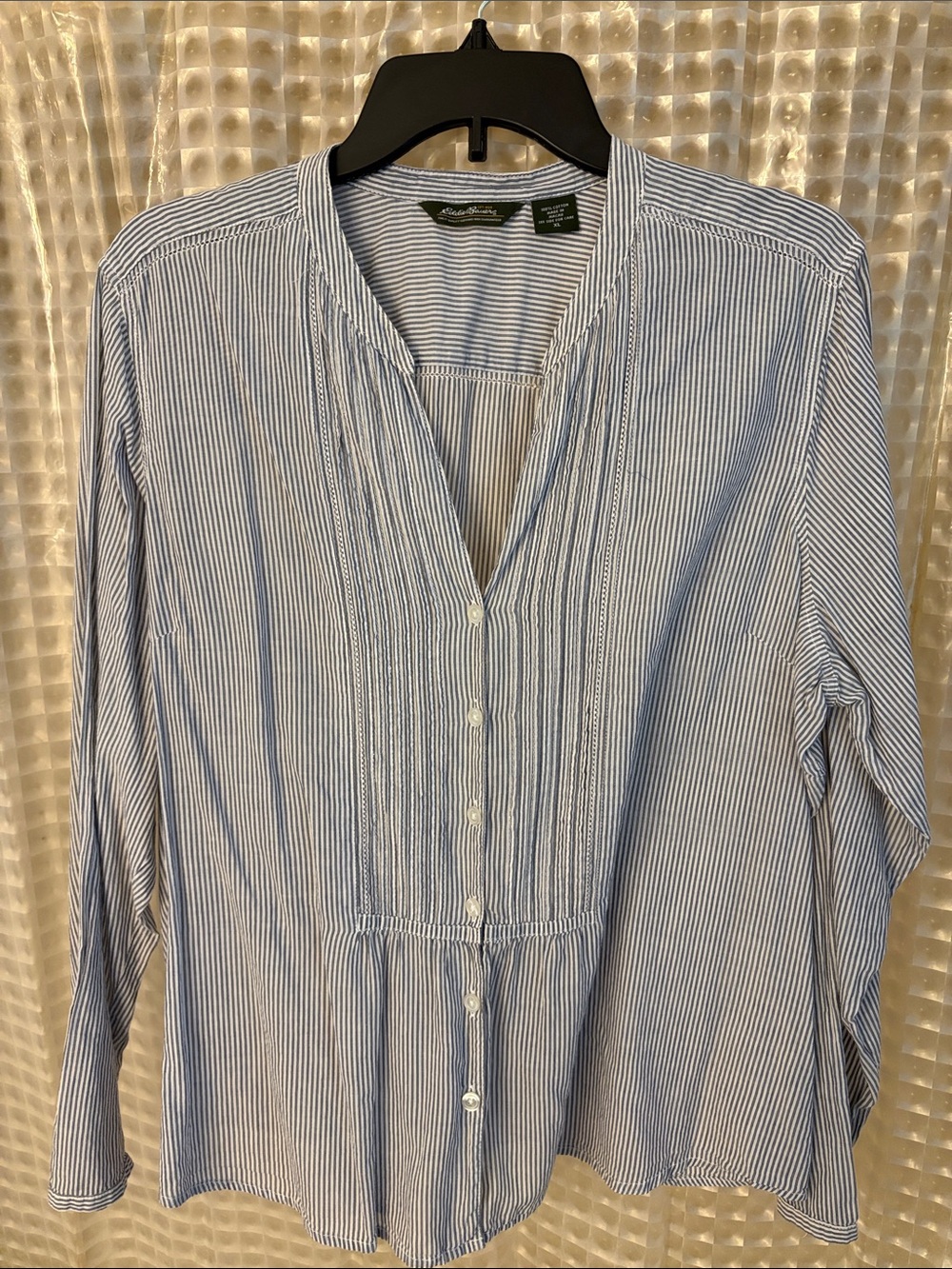 Eddie Bauer Light Blue & White Pinstripe Button-Front Shirt